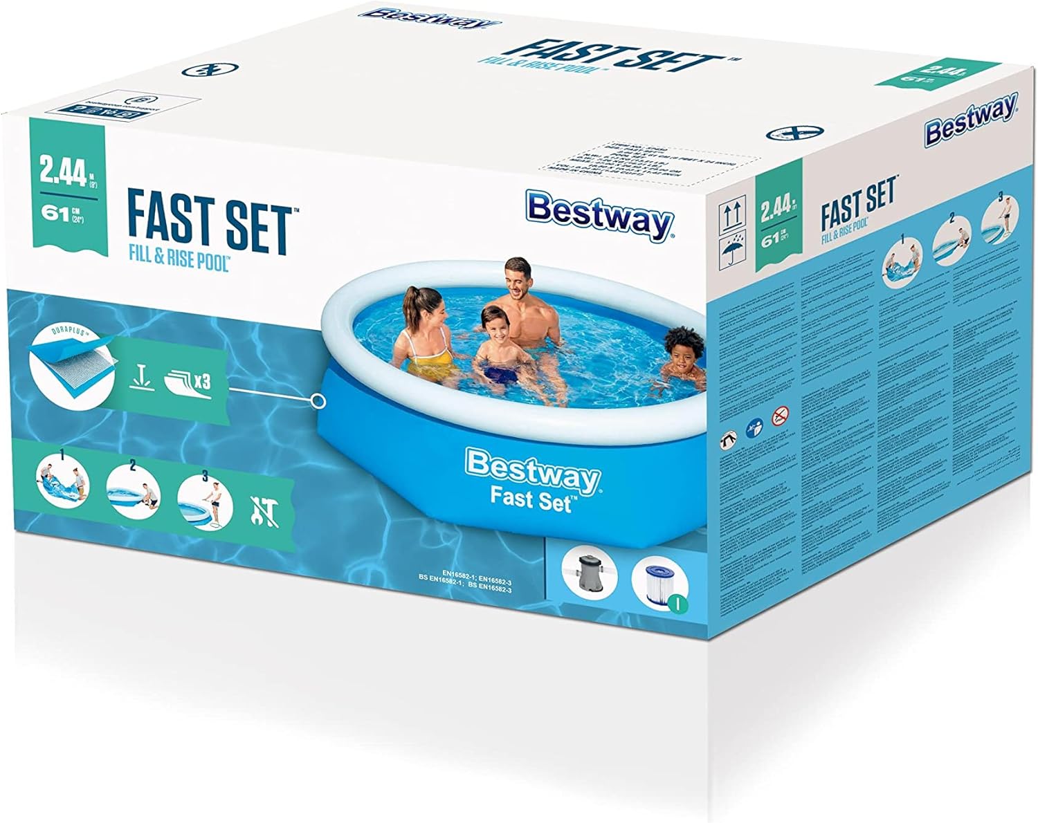 Στρογγυλή Φουσκωτή Πισίνα 2.44m με Αντλία Φίλτρου - Fast Set Bestway Στρογγυλή Φουσκωτή Πισίνα 2.44m με Αντλία Φίλτρου - Fast Set Bestway