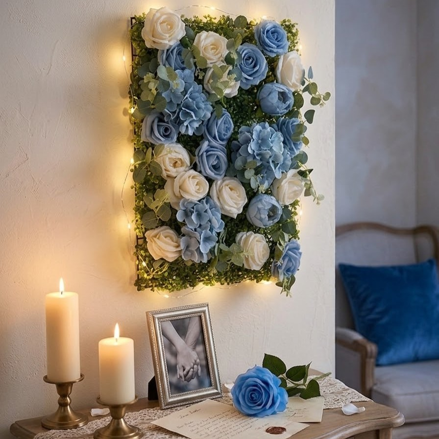 Συνθετικό Πάνελ Φυλλωσιάς με Γαλάζια Τριαντάφυλλα - 40x60cm Συνθετικό Πάνελ Φυλλωσιάς με Γαλάζια Τριαντάφυλλα - 40x60cm