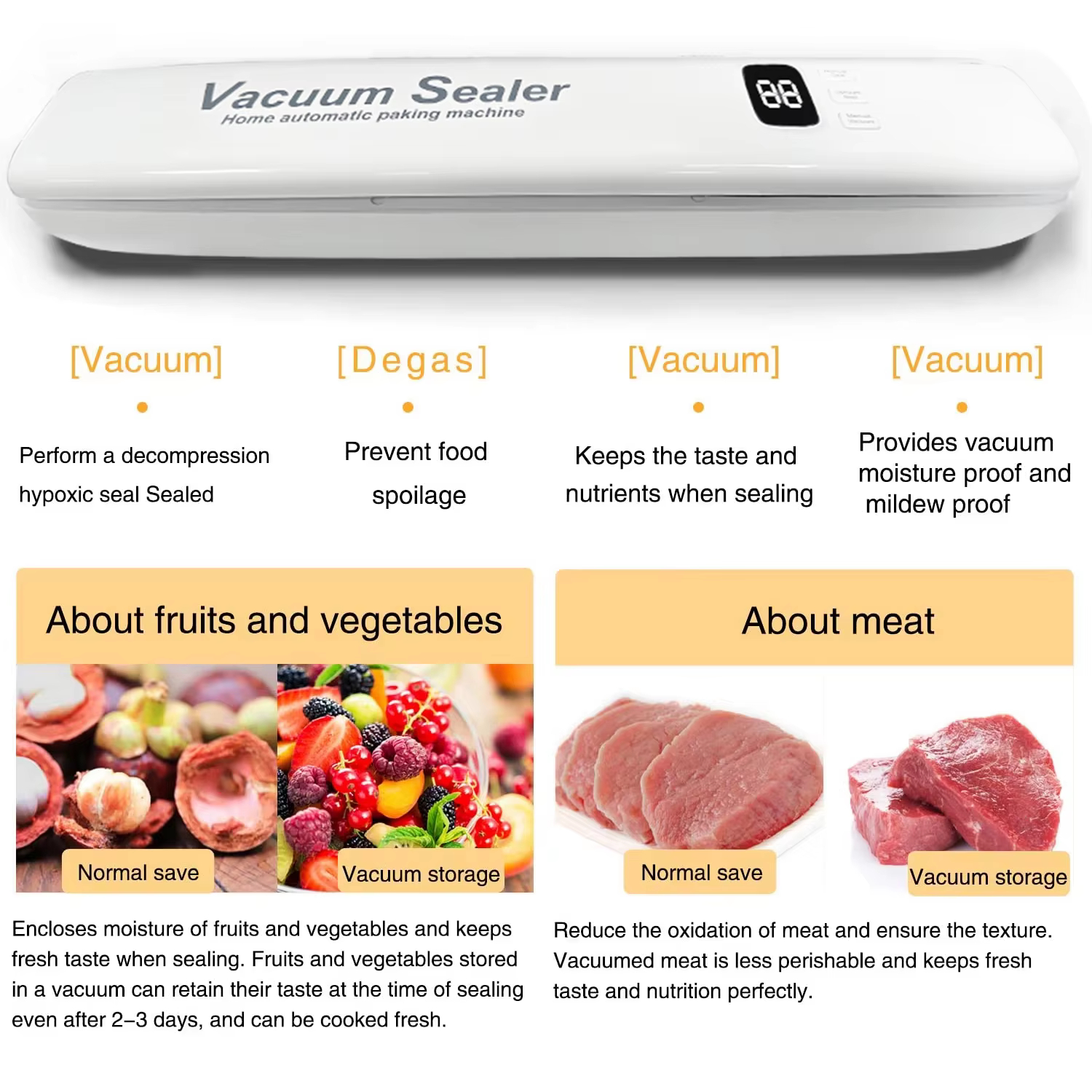 Συσκευή Αεροστεγούς Σφραγίσματος Τροφίμων με Οθόνη - Λευκό Χρώμα Συσκευή Αεροστεγούς Σφραγίσματος Τροφίμων με Οθόνη - Λευκό Χρώμα