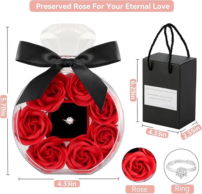 Τεχνητά Κόκκινα Τριαντάφυλλα με Δαχτυλίδι σε Κουτί Δώρου 15 × 10.5 cm Τεχνητά Κόκκινα Τριαντάφυλλα με Δαχτυλίδι σε Κουτί Δώρου 15 × 10.5 cm