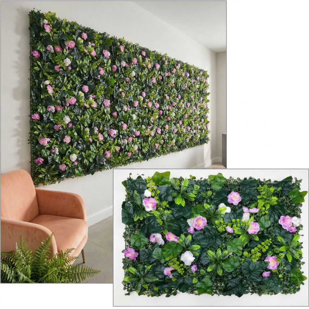 Τεχνητό Διακοσμητικό Πάνελ Φυλλωσιάς με Ροζ Άνθη 40 x 60cm Τεχνητό Διακοσμητικό Πάνελ Φυλλωσιάς με Ροζ Άνθη 40 x 60cm