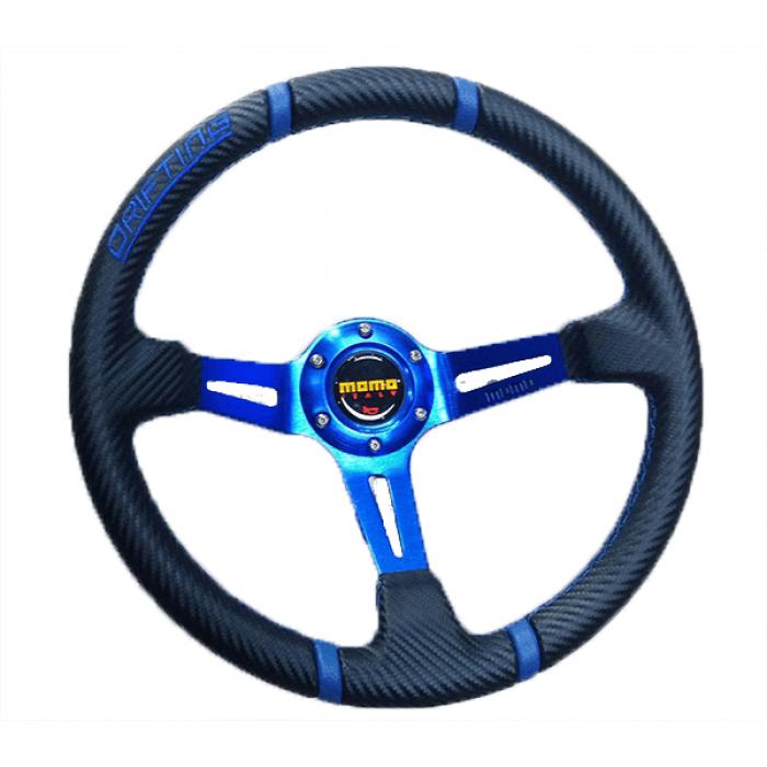 Τιμόνι Αυτοκινήτου Δερμάτινο Αγωνιστικού Τύπου Carbon 34cm & Βαθύ 9,6cm - Μαύρο Μπλε Τιμόνι Αυτοκινήτου Δερμάτινο Αγωνιστικού Τύπου Carbon 34cm & Βαθύ 9,6cm - Μαύρο Μπλε