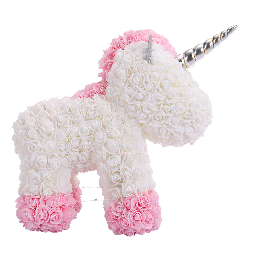 Τριανταφυλλένιος Μονόκερος με Τεχνητά Ροδοπέταλα Λευκό/Ροζ σε Συσκευασία Δώρου 40cm Τριανταφυλλένιος Μονόκερος με Τεχνητά Ροδοπέταλα Λευκό/Ροζ σε Συσκευασία Δώρου 40cm