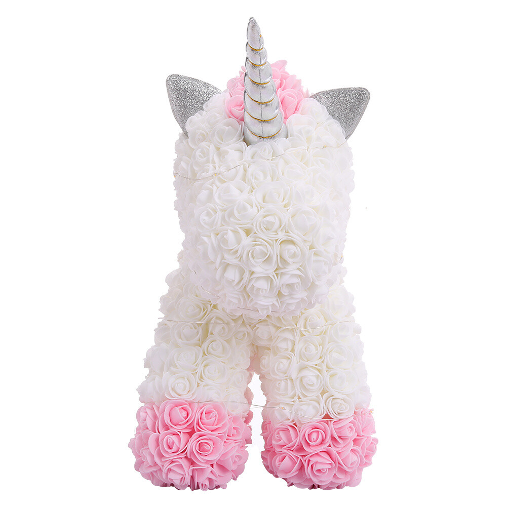 Τριανταφυλλένιος Μονόκερος με Τεχνητά Ροδοπέταλα Λευκό/Ροζ σε Συσκευασία Δώρου 40cm Τριανταφυλλένιος Μονόκερος με Τεχνητά Ροδοπέταλα Λευκό/Ροζ σε Συσκευασία Δώρου 40cm