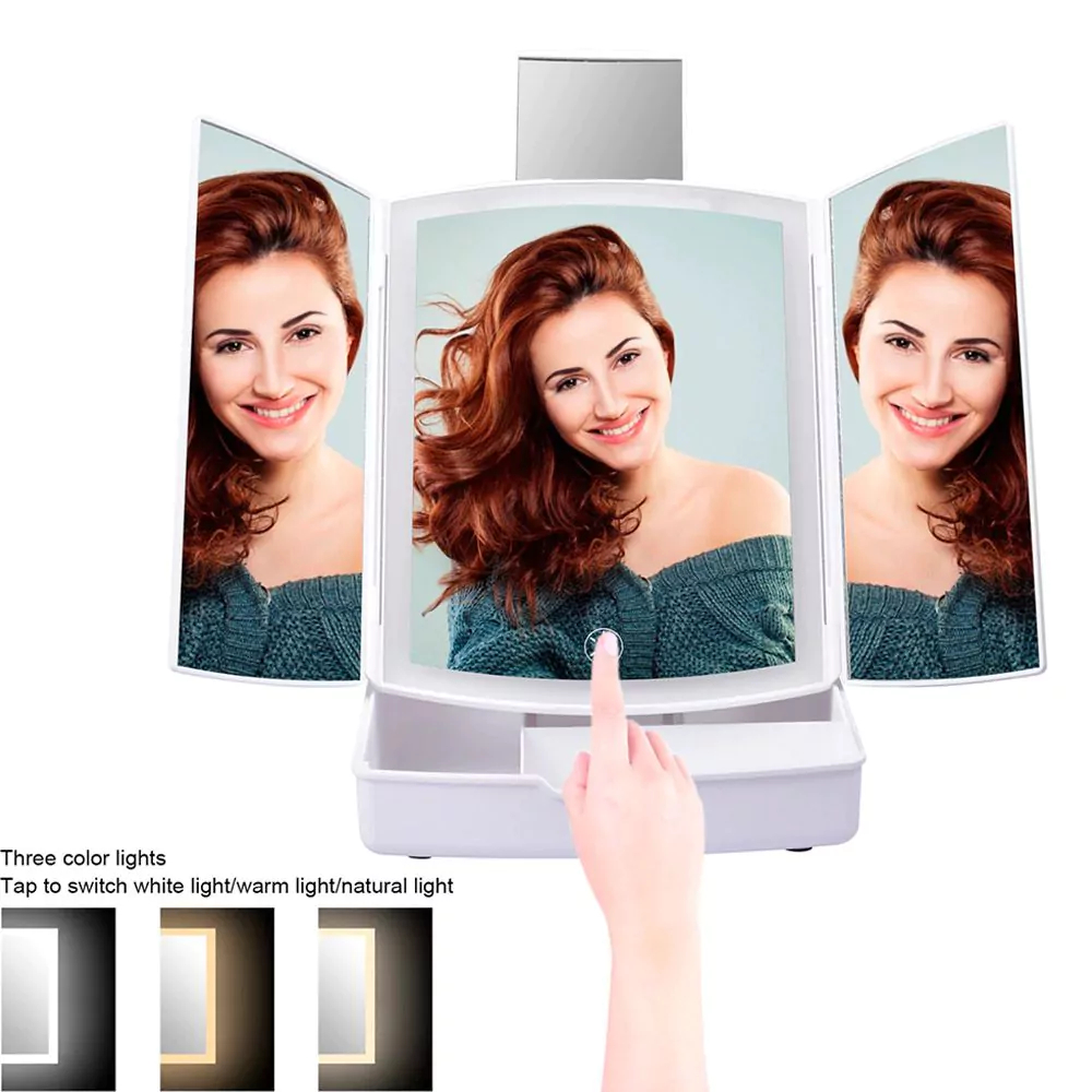 Τριπλός Καθρέφτης Μπαταρίας 5x Μεγέθυνσης με Φωτισμό LED και Αποθηκευτικό Χώρο Make-Up – Λευκό Τριπλός Καθρέφτης Μπαταρίας 5x Μεγέθυνσης με Φωτισμό LED και Αποθηκευτικό Χώρο Make-Up – Λευκό