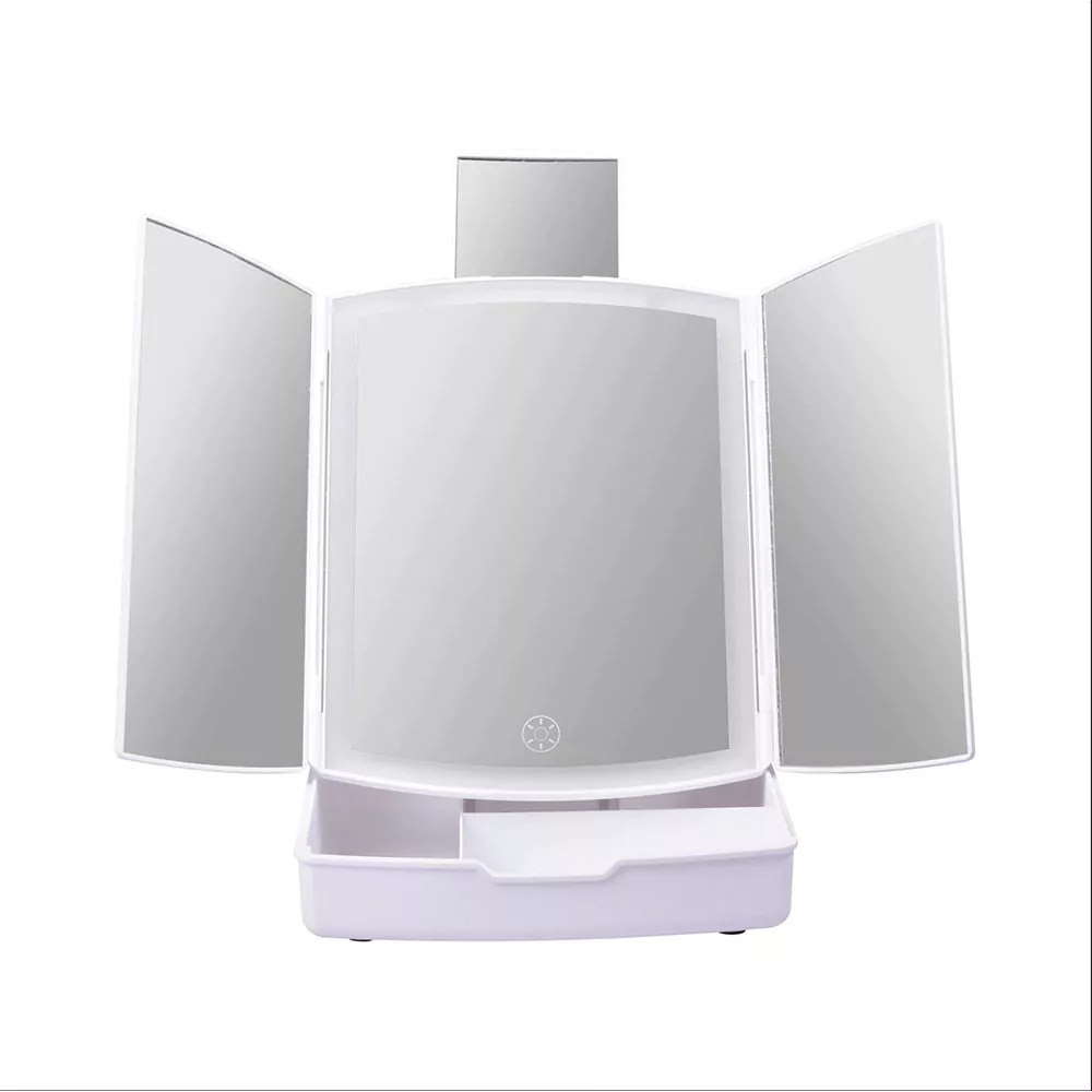 Τριπλός Καθρέφτης Μπαταρίας 5x Μεγέθυνσης με Φωτισμό LED και Αποθηκευτικό Χώρο Make-Up – Λευκό Τριπλός Καθρέφτης Μπαταρίας 5x Μεγέθυνσης με Φωτισμό LED και Αποθηκευτικό Χώρο Make-Up – Λευκό
