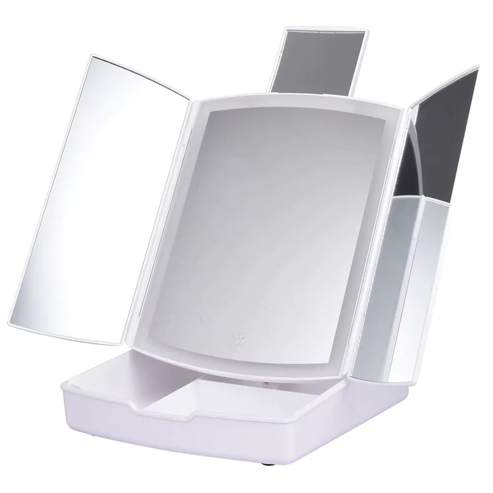 Τριπλός Καθρέφτης Μπαταρίας 5x Μεγέθυνσης με Φωτισμό LED και Αποθηκευτικό Χώρο Make-Up – Λευκό Τριπλός Καθρέφτης Μπαταρίας 5x Μεγέθυνσης με Φωτισμό LED και Αποθηκευτικό Χώρο Make-Up – Λευκό