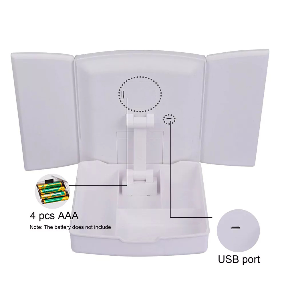 Τριπλός Καθρέφτης Μπαταρίας 5x Μεγέθυνσης με Φωτισμό LED και Αποθηκευτικό Χώρο Make-Up – Λευκό Τριπλός Καθρέφτης Μπαταρίας 5x Μεγέθυνσης με Φωτισμό LED και Αποθηκευτικό Χώρο Make-Up – Λευκό