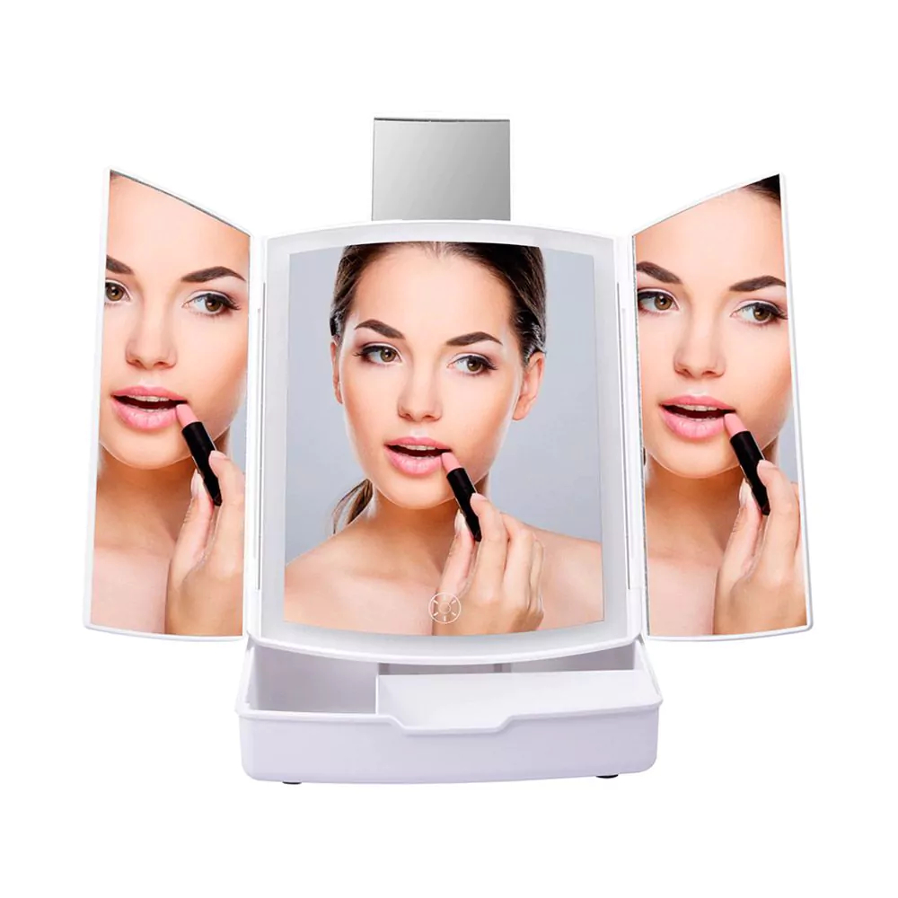 Τριπλός Καθρέφτης Μπαταρίας 5x Μεγέθυνσης με Φωτισμό LED και Αποθηκευτικό Χώρο Make-Up – Λευκό Τριπλός Καθρέφτης Μπαταρίας 5x Μεγέθυνσης με Φωτισμό LED και Αποθηκευτικό Χώρο Make-Up – Λευκό