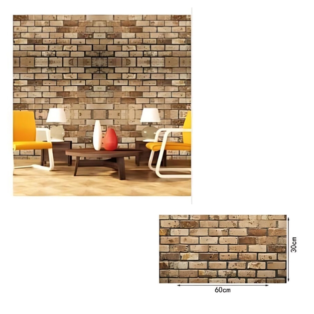 Τρισδιάστατη Ανάγλυφη Ταπετσαρία Τοίχου - Αυτοκόλλητη με Σχέδιο Καφέ Τούβλο - 30x60 εκ Τρισδιάστατη Ανάγλυφη Ταπετσαρία Τοίχου - Αυτοκόλλητη με Σχέδιο Καφέ Τούβλο - 30x60 εκ