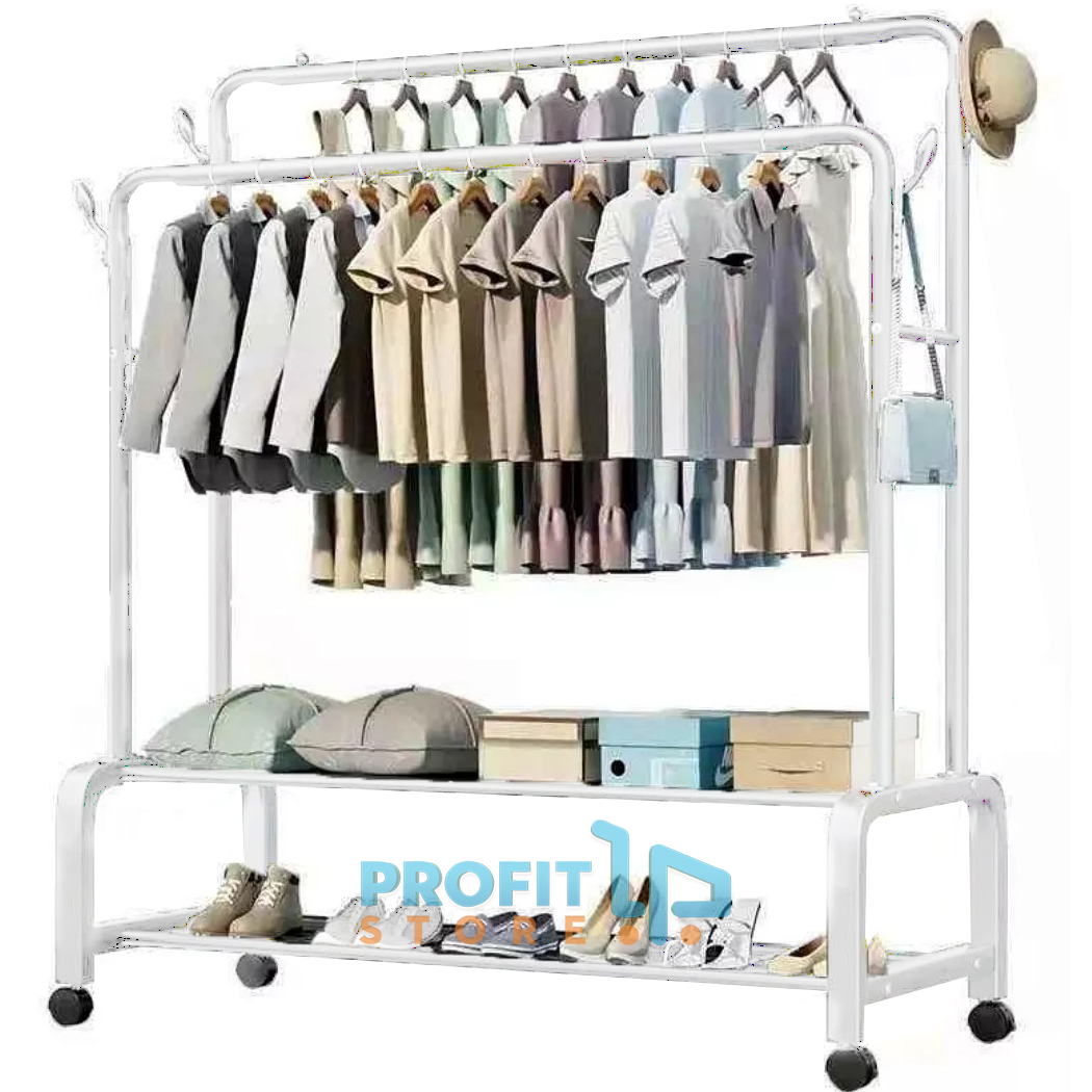 Τροχήλατη Μεταλλική Διπλή Κρεμάστρα & Διπλή Παπουτσοθήκη Αντοχής 48kg με 2 Ράφια - Βεστιάριο - Γκαρνταρόμπα Τρόλεϊ 162x112x58cm Άσπρη ή Μαύρη Τροχήλατη Μεταλλική Διπλή Κρεμάστρα & Διπλή Παπουτσοθήκη Αντοχής 48kg με 2 Ράφια - Βεστιάριο - Γκαρνταρόμπα Τρόλεϊ 162x112x58cm Άσπρη ή Μαύρη