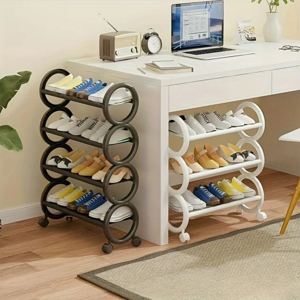 Τροχηλάτη Παπουτσοθήκη 4 Επιπέδων από Μέταλλο και Πλαστικό - 57cm Μαύρη Τροχηλάτη Παπουτσοθήκη 4 Επιπέδων από Μέταλλο και Πλαστικό - 57cm Μαύρη