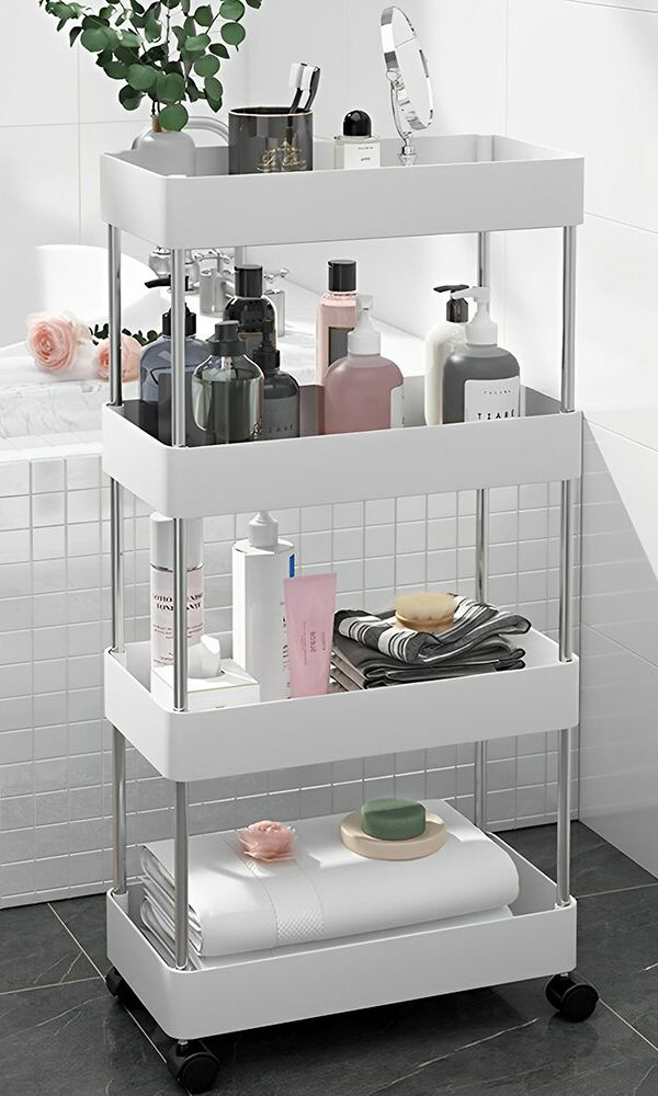 Τροχήλατη Ραφιέρα - Καρότσι Τεσσάρων Επιπέδων με 4 Καλάθια & Ροδάκια - Τρόλεϊ Οργάνωσης, Διακόσμησης 80x40x12.5cm - Λευκό Τροχήλατη Ραφιέρα - Καρότσι Τεσσάρων Επιπέδων με 4 Καλάθια & Ροδάκια - Τρόλεϊ Οργάνωσης, Διακόσμησης 80x40x12.5cm - Λευκό
