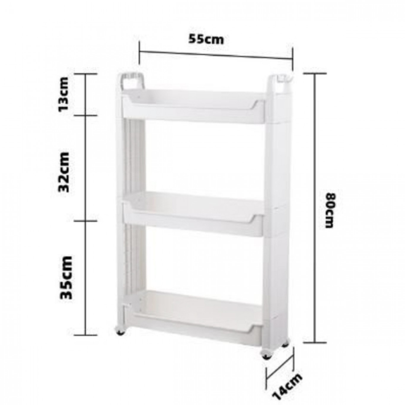 Τροχήλατη Στενή Ραφιέρα - Βάση Οργάνωσης με 3 Ράφια Πλαστική Λευκή 80x55x14εκ Τροχήλατη Στενή Ραφιέρα - Βάση Οργάνωσης με 3 Ράφια Πλαστική Λευκή 80x55x14εκ