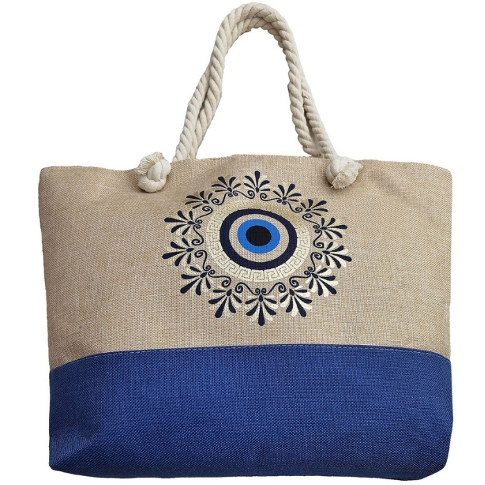 Τσάντα Παραλίας Ώμου από Λινάτσα - 54x37x15cm - SummerTiempo Τσάντα Παραλίας Ώμου από Λινάτσα - 54x37x15cm - SummerTiempo