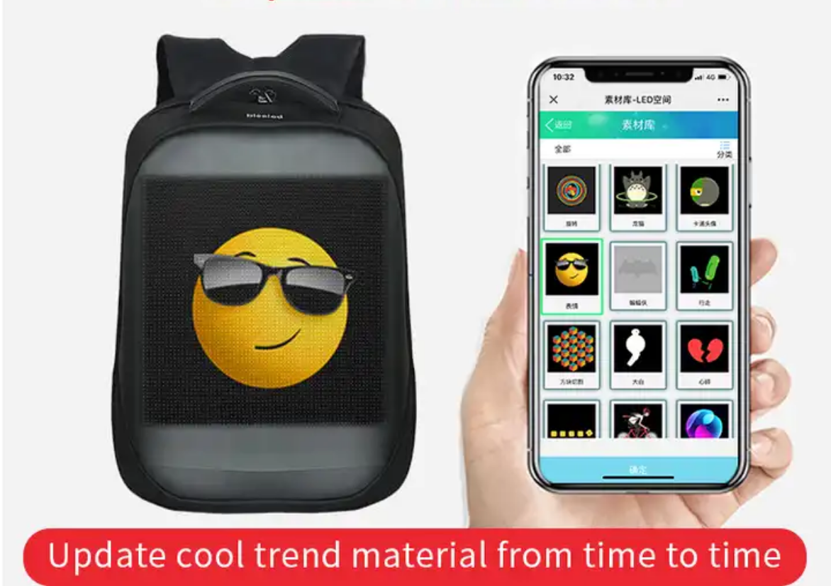 Τσάντα Πλάτης - Σακίδιο με Smart LED Animation Οθόνη και Εφαρμογή Κινητού για Φορητό Υπολογιστή 15,6