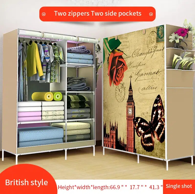 Υφασμάτινη Αδιάβροχη Ντουλάπα 3D με Μεταλλικό Σκελετό, Ράφια και Ράγες για Ρούχα και Λευκά Είδη 105x45x170cm Υφασμάτινη Αδιάβροχη Ντουλάπα 3D με Μεταλλικό Σκελετό, Ράφια και Ράγες για Ρούχα και Λευκά Είδη 105x45x170cm