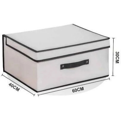 Υφασμάτινο Κουτί Αποθήκευσης με Καπάκι 60 x 40 x 30cm - Λευκό με Μαύρο Υφασμάτινο Κουτί Αποθήκευσης με Καπάκι 60 x 40 x 30cm - Λευκό με Μαύρο