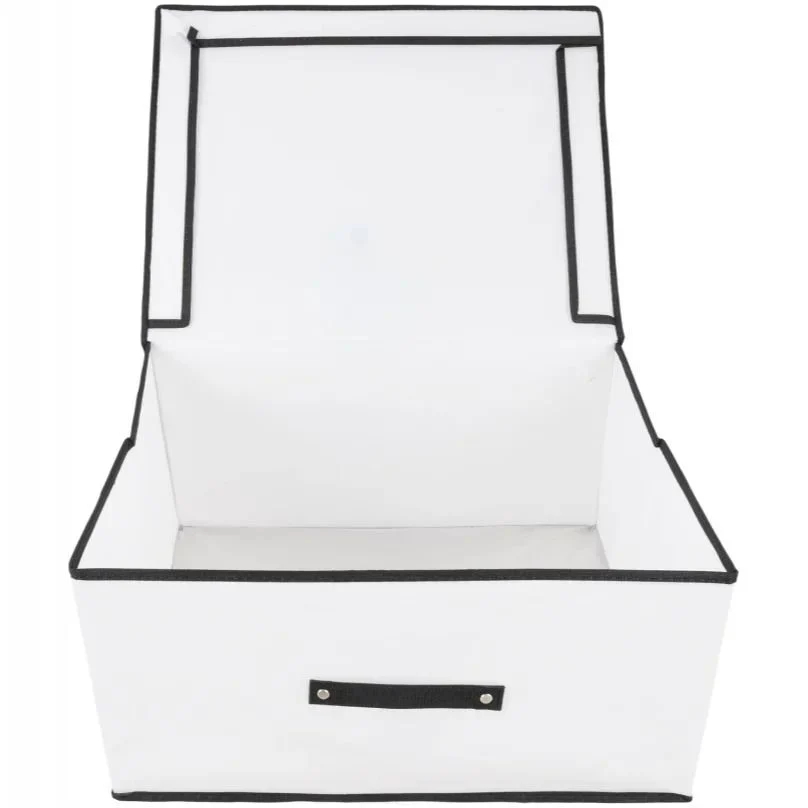 Υφασμάτινο Κουτί Αποθήκευσης με Καπάκι 60 x 40 x 30cm - Λευκό με Μαύρο Υφασμάτινο Κουτί Αποθήκευσης με Καπάκι 60 x 40 x 30cm - Λευκό με Μαύρο