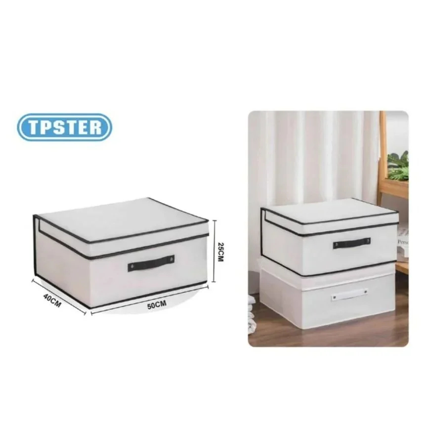 Υφασμάτινο Κουτί Αποθήκευσης με Καπάκι 60 x 40 x 30cm - Λευκό με Μαύρο Υφασμάτινο Κουτί Αποθήκευσης με Καπάκι 60 x 40 x 30cm - Λευκό με Μαύρο