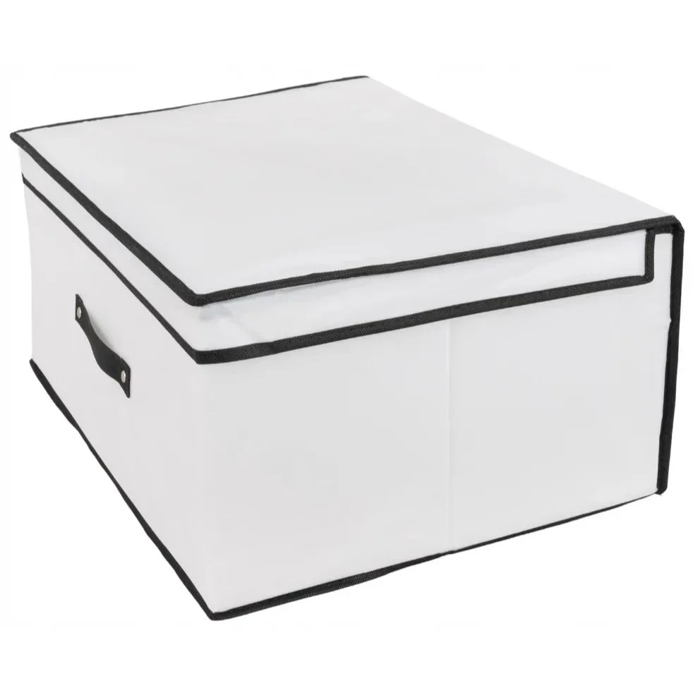 Υφασμάτινο Κουτί Αποθήκευσης με Καπάκι 60 x 40 x 30cm - Λευκό με Μαύρο Υφασμάτινο Κουτί Αποθήκευσης με Καπάκι 60 x 40 x 30cm - Λευκό με Μαύρο