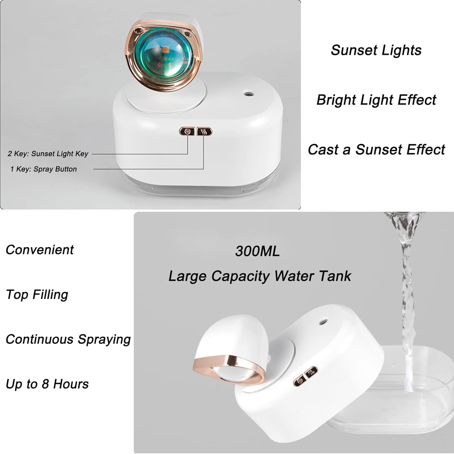 Υγραντήρας με Εφέ Ηλιοβασίλεμα - Τροφοδοσία μέσω USB και Δοχείο 300 mL Υγραντήρας με Εφέ Ηλιοβασίλεμα - Τροφοδοσία μέσω USB και Δοχείο 300 mL