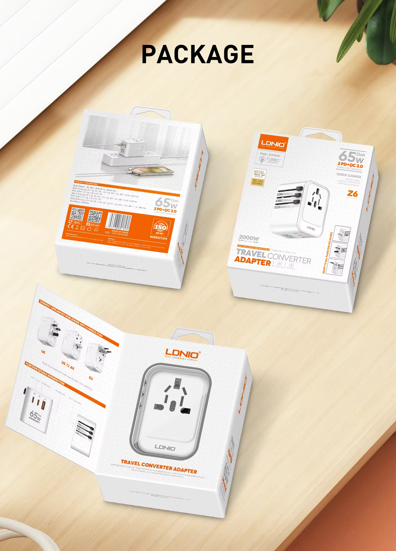 Universal Αντάπτορας Ταξιδίου 65W - 3 θύρες USB GaN - Ldnio Universal Αντάπτορας Ταξιδίου 65W - 3 θύρες USB GaN - Ldnio