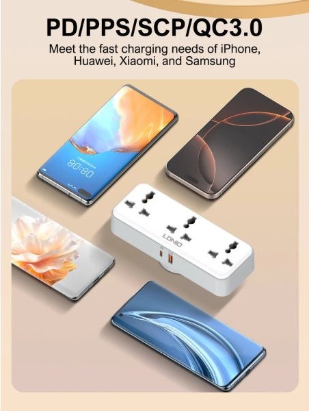 Universal Περιστρεφόμενο Πολύπριζο 3 Θέσεων και 2 Θύρες USB PD/QC 3.0 30W LDNIO Universal Περιστρεφόμενο Πολύπριζο 3 Θέσεων και 2 Θύρες USB PD/QC 3.0 30W LDNIO
