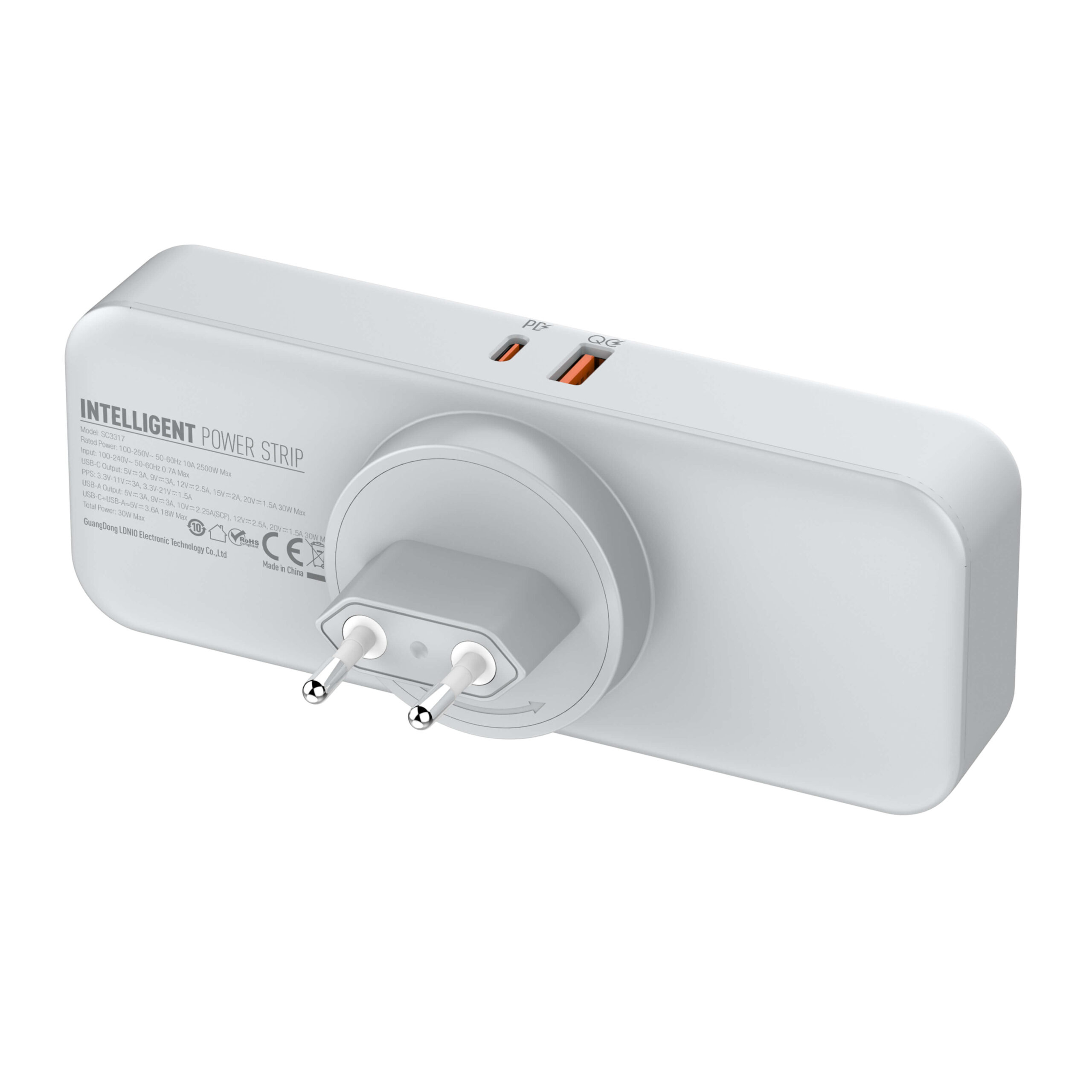 Universal Περιστρεφόμενο Πολύπριζο 3 Θέσεων και 2 Θύρες USB PD/QC 3.0 30W LDNIO Universal Περιστρεφόμενο Πολύπριζο 3 Θέσεων και 2 Θύρες USB PD/QC 3.0 30W LDNIO