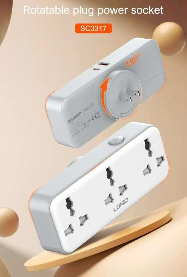 Universal Περιστρεφόμενο Πολύπριζο 3 Θέσεων και 2 Θύρες USB PD/QC 3.0 30W LDNIO Universal Περιστρεφόμενο Πολύπριζο 3 Θέσεων και 2 Θύρες USB PD/QC 3.0 30W LDNIO