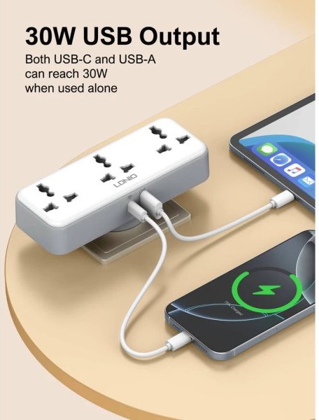 Universal Περιστρεφόμενο Πολύπριζο 3 Θέσεων και 2 Θύρες USB PD/QC 3.0 30W LDNIO Universal Περιστρεφόμενο Πολύπριζο 3 Θέσεων και 2 Θύρες USB PD/QC 3.0 30W LDNIO