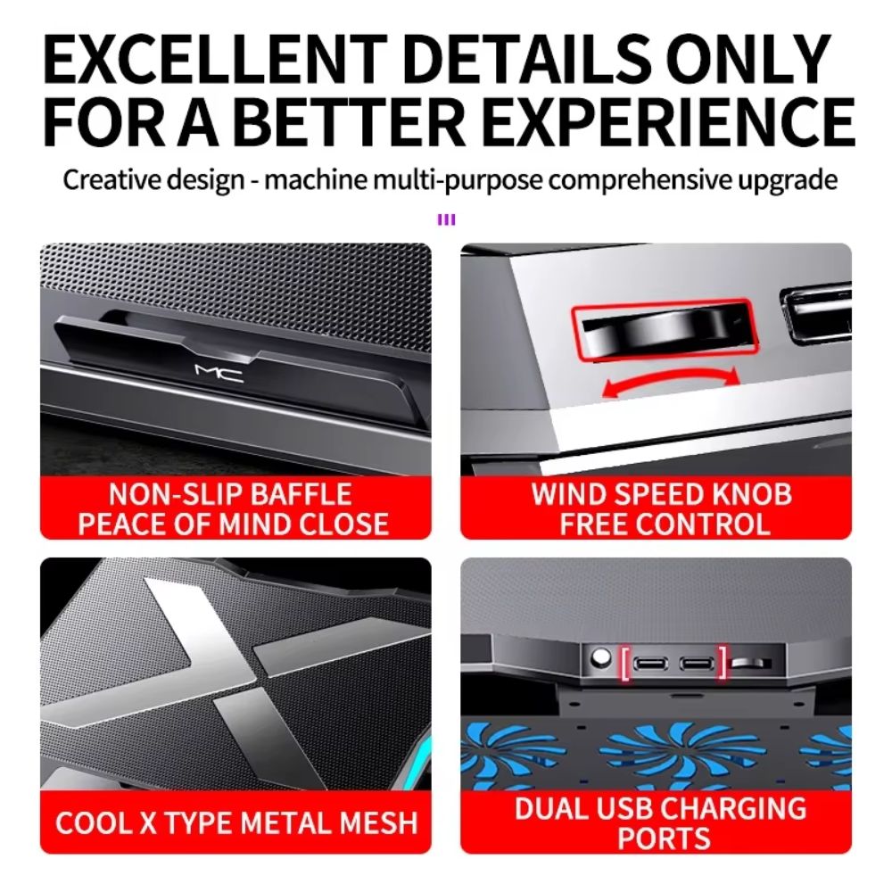 Βάση Laptop Cooling Pad με 6 Ανεμιστήρες Ψύξης έως 18 Βάση Laptop Cooling Pad με 6 Ανεμιστήρες Ψύξης έως 18