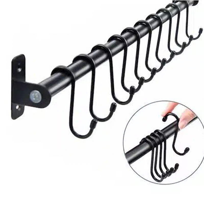 Βάση Οργάνωσης Κουζίνας Σετ Επιτοίχια Ράφια με Γάντζους σε Ράγα Μεταλλική 119x24x38cm Μαύρα Βάση Οργάνωσης Κουζίνας Σετ Επιτοίχια Ράφια με Γάντζους σε Ράγα Μεταλλική 119x24x38cm Μαύρα