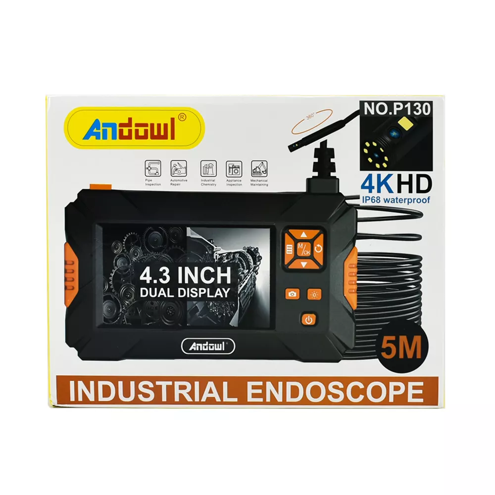 Βιομηχανικό Ενδοσκόπιο 4K HD Μπαταρίας 5m με Οθόνη 4.3″ & Περιστροφή Κάμερας 360º IP68 Andowl P130 – Μαύρο, Πορτοκαλί Βιομηχανικό Ενδοσκόπιο 4K HD Μπαταρίας 5m με Οθόνη 4.3″ & Περιστροφή Κάμερας 360º IP68 Andowl P130 – Μαύρο, Πορτοκαλί