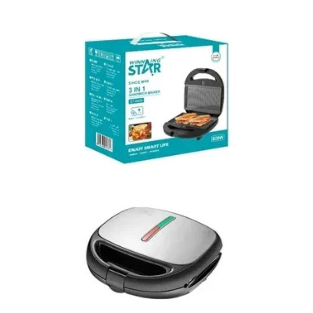Winning Star 3 σε 1 Τοστιέρα 800W με Αντικολλητικές Πλάκες Winning Star 3 σε 1 Τοστιέρα 800W με Αντικολλητικές Πλάκες