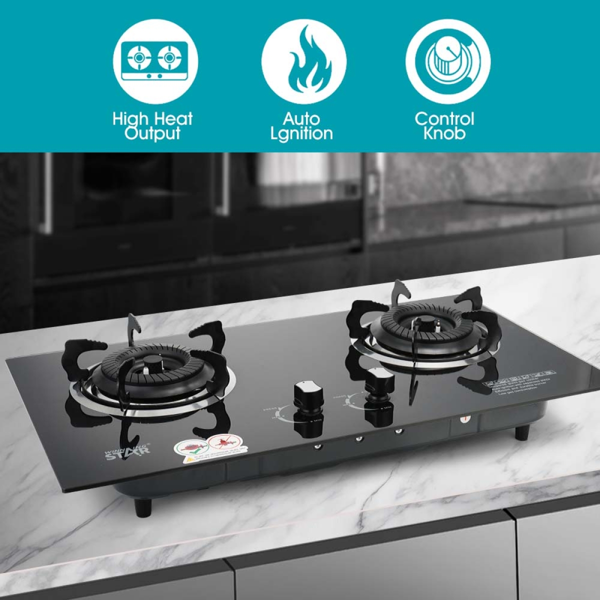 WinningStar Επιτραπέζια Διπλή Εστία Αερίου 3.5KW με Αυτόματη Ανάφλεξη ST-5662 WinningStar Επιτραπέζια Διπλή Εστία Αερίου 3.5KW με Αυτόματη Ανάφλεξη ST-5662