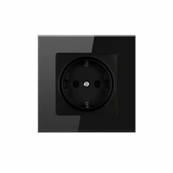 Χωνευτή Πρίζα Ρεύματος Τοίχου με Γυάλινη Πρόσοψη και Ματ Υποδοχή σε Μαύρο Χρώμα Μονή Χωνευτή Πρίζα Ρεύματος Τοίχου με Γυάλινη Πρόσοψη και Ματ Υποδοχή σε Μαύρο Χρώμα Μονή