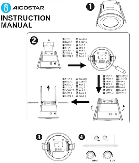 Χωνευτό Σποτ Τοίχου και Οροφής με Ενσωματωμένο LED, Ανίχνευση Κίνησης 360 Μοίρες και Χρονοδιακόπτη - AIGOSTAR Χωνευτό Σποτ Τοίχου και Οροφής με Ενσωματωμένο LED, Ανίχνευση Κίνησης 360 Μοίρες και Χρονοδιακόπτη - AIGOSTAR
