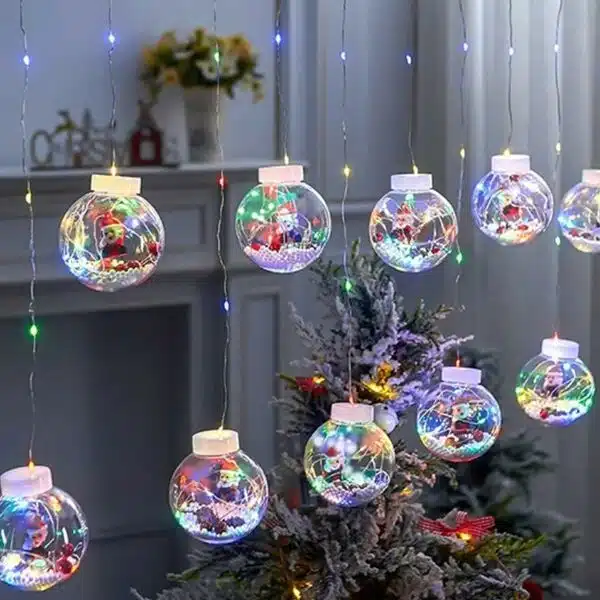 Χριστουγεννιάτικα Λαμπάκια Κουρτίνα-Γιρλάντα με 10 Μπάλες από Πολύχρωμα LED RGB, Άγιο Βασίλη και Χιόνι 3.6×0.8m Χριστουγεννιάτικα Λαμπάκια Κουρτίνα-Γιρλάντα με 10 Μπάλες από Πολύχρωμα LED RGB, Άγιο Βασίλη και Χιόνι 3.6×0.8m