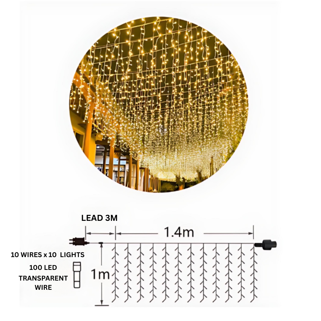 Χριστουγεννιάτικα Λαμπάκια Βροχής 100LED Θερμού Φωτισμού 1,4 x 1 m - Ιδανικά για Εσωτερικό & Εξωτερικό Χώρο Χριστουγεννιάτικα Λαμπάκια Βροχής 100LED Θερμού Φωτισμού 1,4 x 1 m - Ιδανικά για Εσωτερικό & Εξωτερικό Χώρο