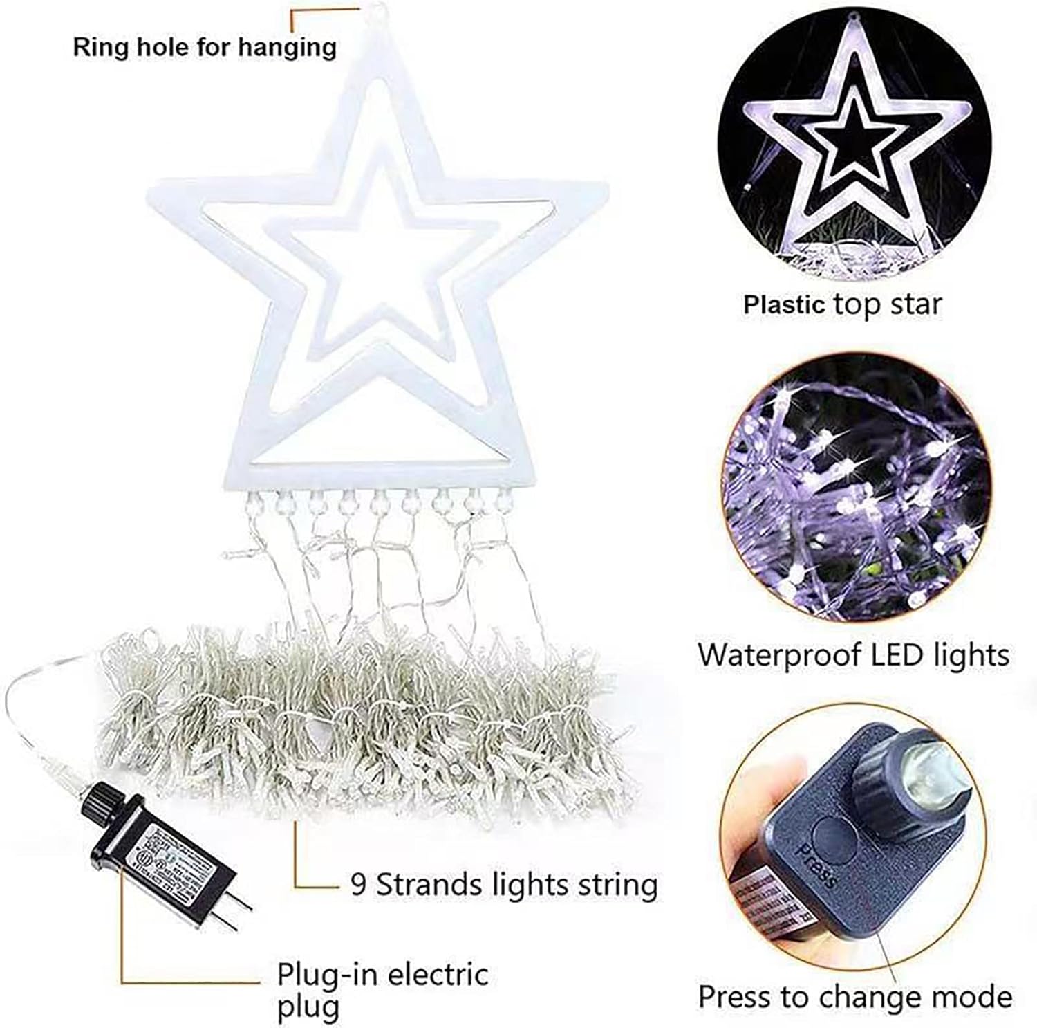 Χριστουγεννιάτικα LED Φωτάκια Εξωτερικού Χώρου σε Σχήμα Δέντρου με Αστέρι - 225 LED Θερμού Φωτισμού, 3 Μέτρα Χριστουγεννιάτικα LED Φωτάκια Εξωτερικού Χώρου σε Σχήμα Δέντρου με Αστέρι - 225 LED Θερμού Φωτισμού, 3 Μέτρα