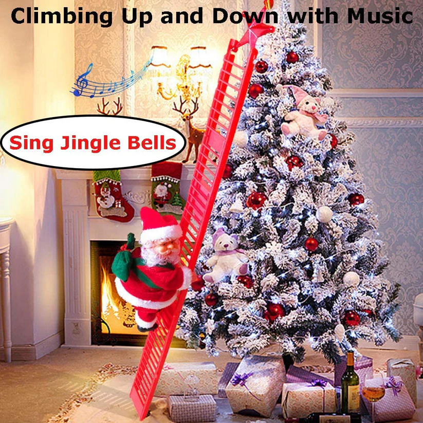 Χριστουγεννιάτικη Μουσική Φιγούρα Άγιος Βασίλης που Ανεβαίνει Σκάλα 56cm Χριστουγεννιάτικη Μουσική Φιγούρα Άγιος Βασίλης που Ανεβαίνει Σκάλα 56cm