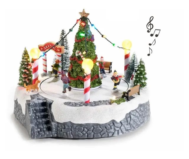 Χριστουγεννιάτικη Σκηνή Παγοδρομίου με Δέντρο LED Κίνηση και Μουσική Χριστουγεννιάτικη Σκηνή Παγοδρομίου με Δέντρο LED Κίνηση και Μουσική