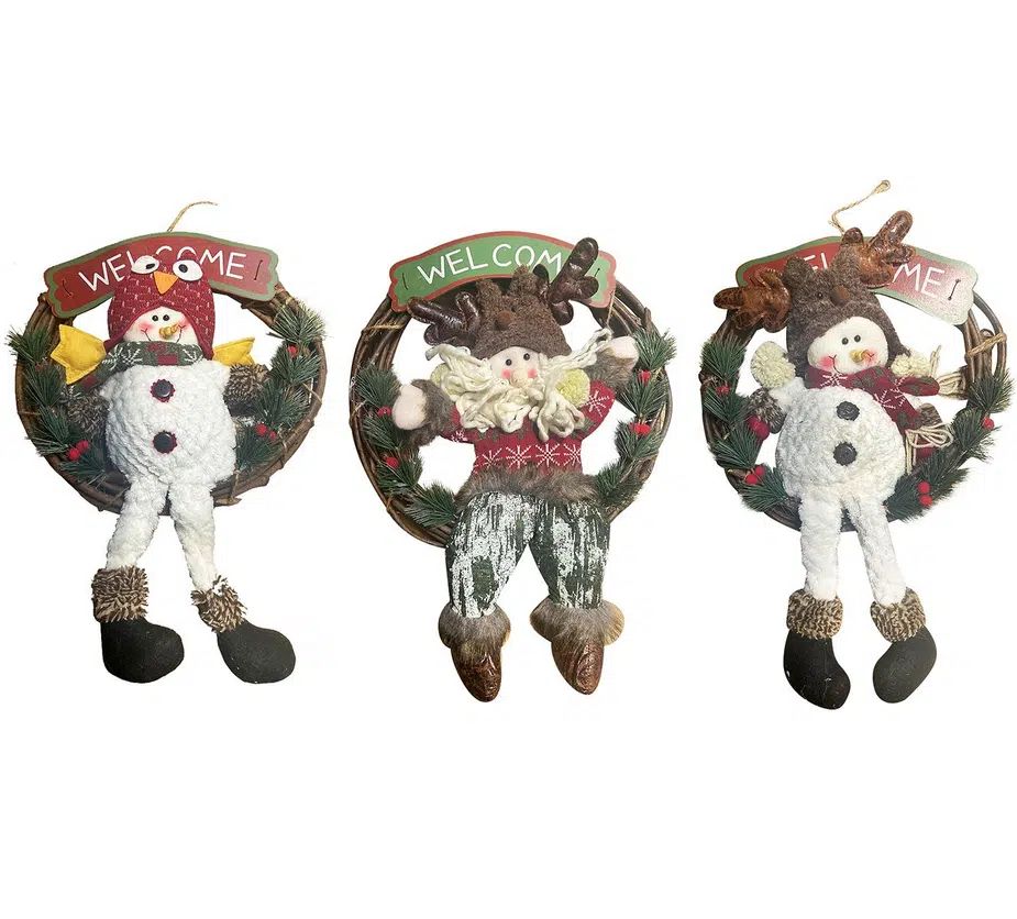 Χριστουγεννιάτικο Διακοσμητικό Στεφάνι Welcome με Φιγούρα Πάνινο Χιονάνθρωπο 48cm Χριστουγεννιάτικο Διακοσμητικό Στεφάνι Welcome με Φιγούρα Πάνινο Χιονάνθρωπο 48cm