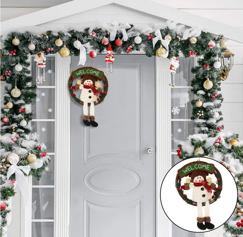 Χριστουγεννιάτικο Διακοσμητικό Στεφάνι Welcome με Φιγούρα Πάνινο Χιονάνθρωπο 48cm Χριστουγεννιάτικο Διακοσμητικό Στεφάνι Welcome με Φιγούρα Πάνινο Χιονάνθρωπο 48cm