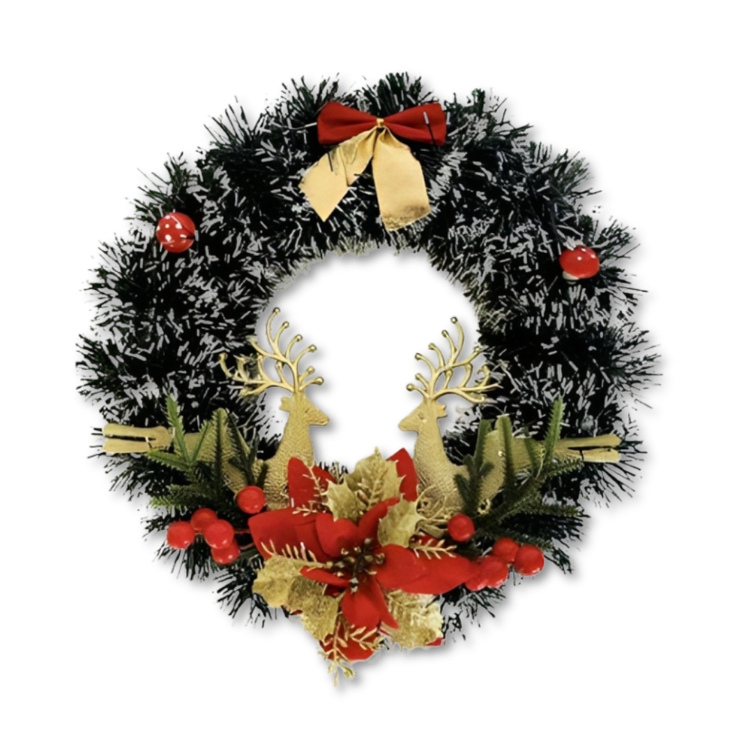 Χριστουγεννιάτικο Διακοσμητικό Στεφάνι Χιονισμένο με Ελάφια & Χρυσό Φιογκάκι Χριστουγεννιάτικο Διακοσμητικό Στεφάνι Χιονισμένο με Ελάφια & Χρυσό Φιογκάκι