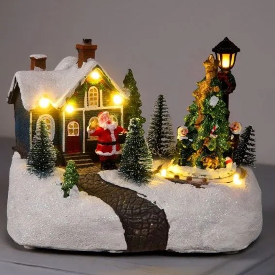 Χριστουγεννιάτικο Φωτιζόμενο Χιονισμένο Χωριό με Άγιο Βασίλη, Δέντρο με Κίνηση και Μουσική Χριστουγεννιάτικο Φωτιζόμενο Χιονισμένο Χωριό με Άγιο Βασίλη, Δέντρο με Κίνηση και Μουσική