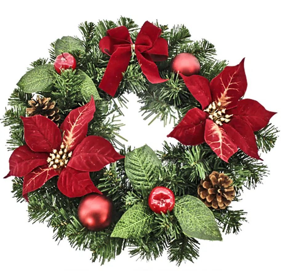 Χριστουγεννιάτικο Γιορτινό Διακοσμητικό Στεφάνι με Κουκουνάρια και Αλεξανδρινά 40cm Χριστουγεννιάτικο Γιορτινό Διακοσμητικό Στεφάνι με Κουκουνάρια και Αλεξανδρινά 40cm