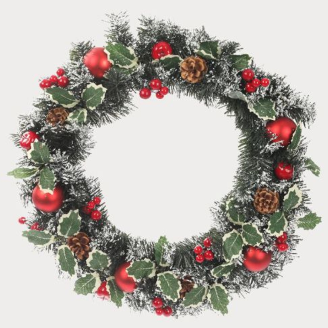 Χριστουγεννιάτικο Στεφάνι με Κόκκινα Μούρα, Μπάλες και Κουκουνάρια 40cm Χριστουγεννιάτικο Στεφάνι με Κόκκινα Μούρα, Μπάλες και Κουκουνάρια 40cm