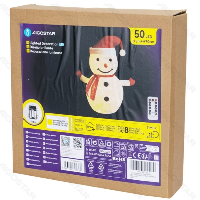 Χριστουγεννιάτικος Διακοσμητικός Χιονάνθρωπος 70cm με 50 LED Θερμού Λευκού Φωτισμού - AIGOSTAR Χριστουγεννιάτικος Διακοσμητικός Χιονάνθρωπος 70cm με 50 LED Θερμού Λευκού Φωτισμού - AIGOSTAR